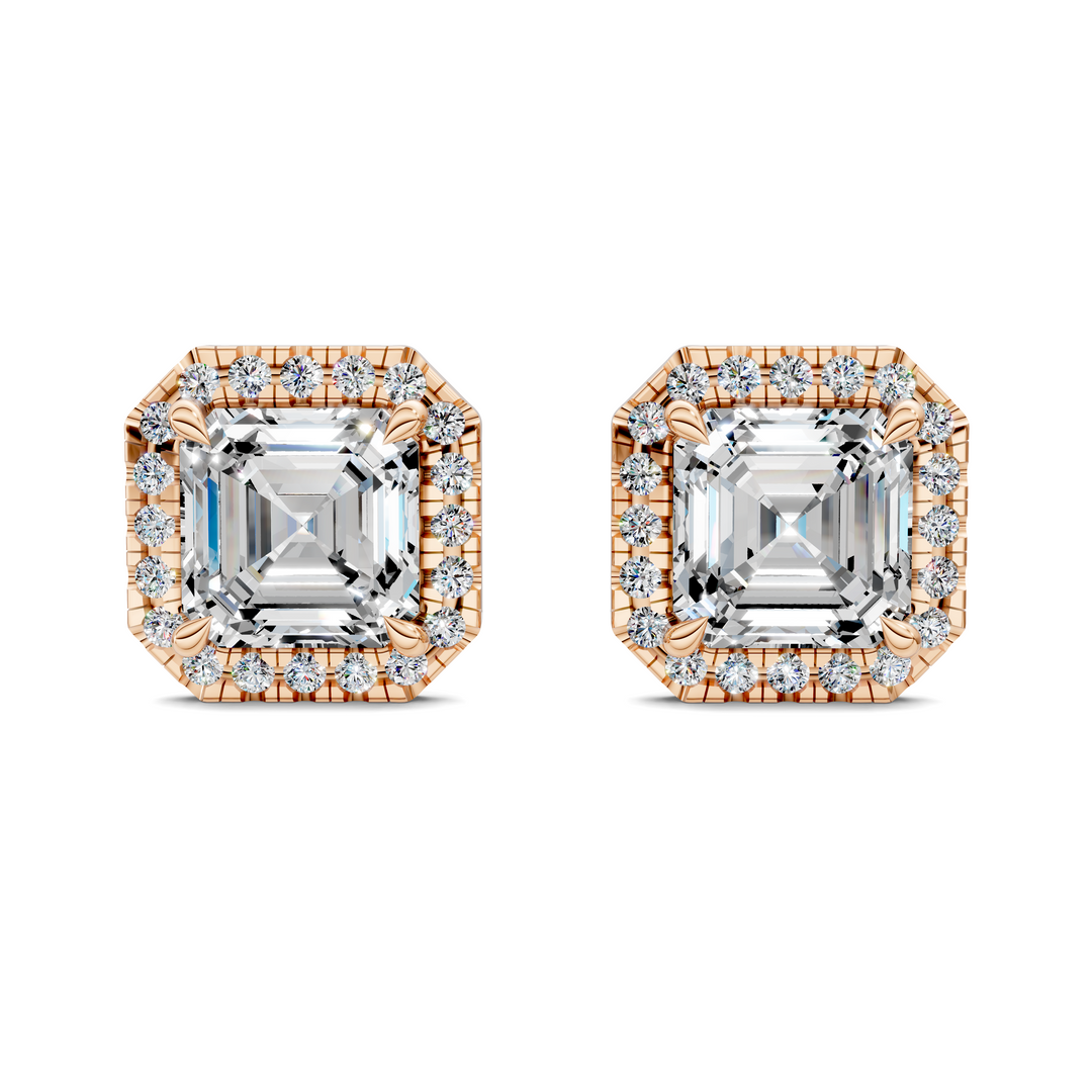 Asscher Cut Halo Martini Stud Earrings
