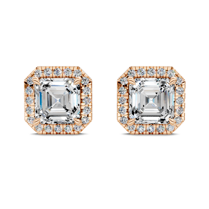 Asscher Cut Halo Martini Stud Earrings