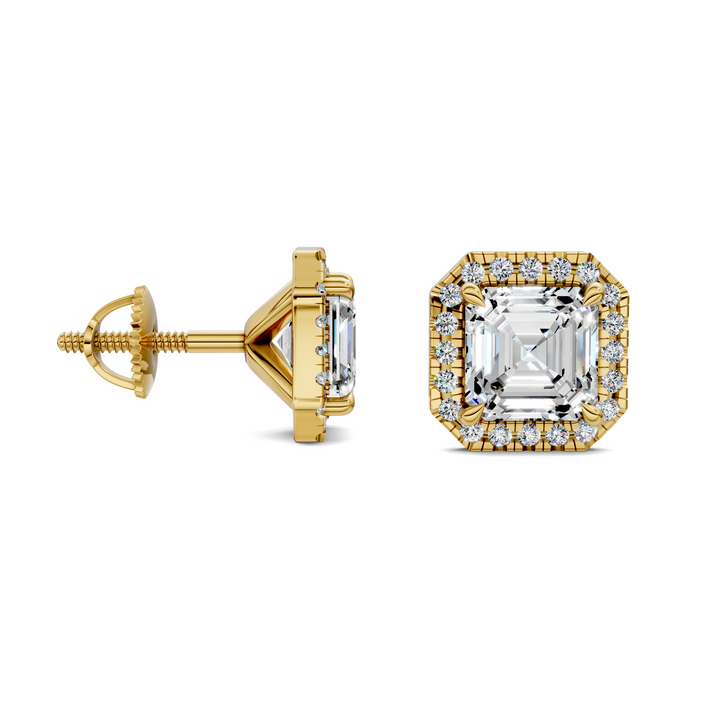 Asscher Cut Halo Martini Stud Earrings