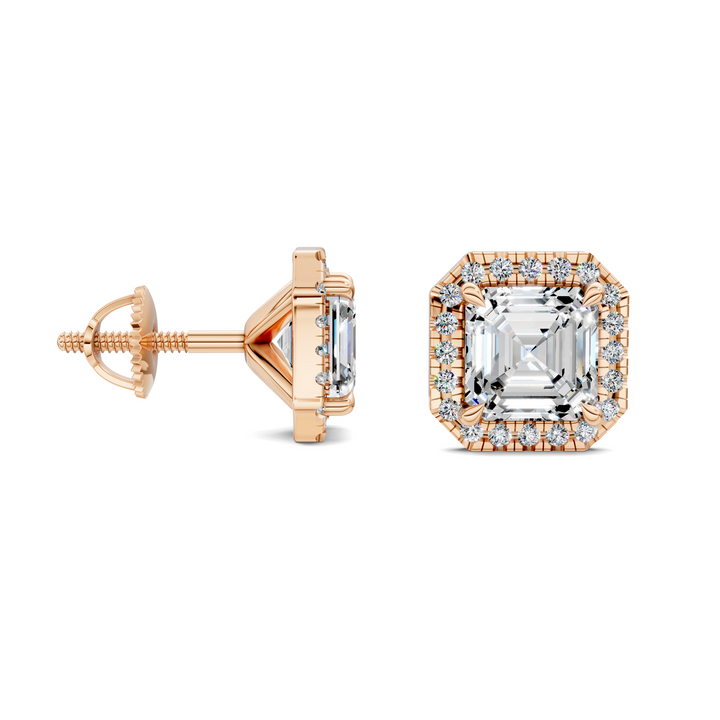 Asscher Cut Halo Martini Stud Earrings