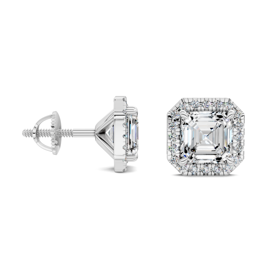 Asscher Cut Halo Martini Stud Earrings