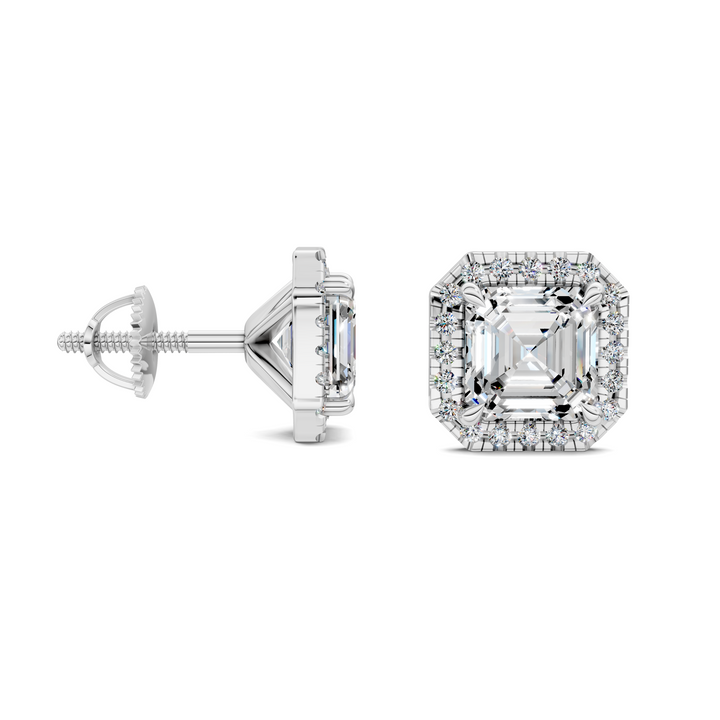 Asscher Cut Halo Martini Stud Earrings