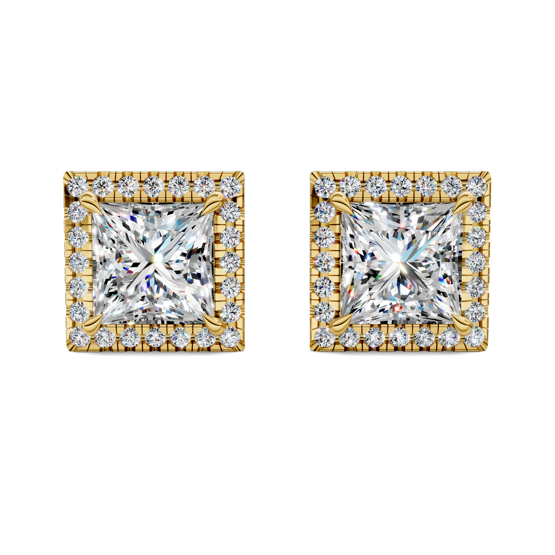 Princess Cut Halo Martini Stud Earrings