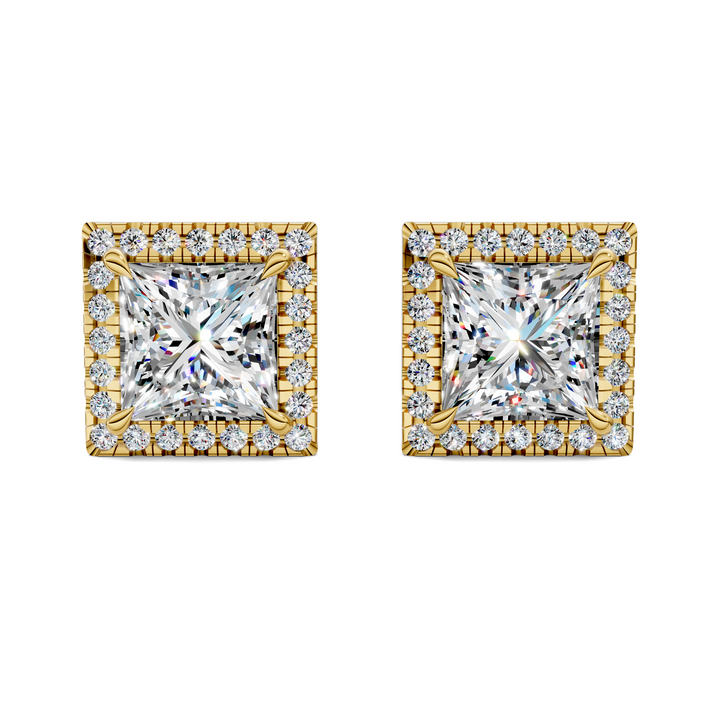Princess Cut Halo Martini Stud Earrings