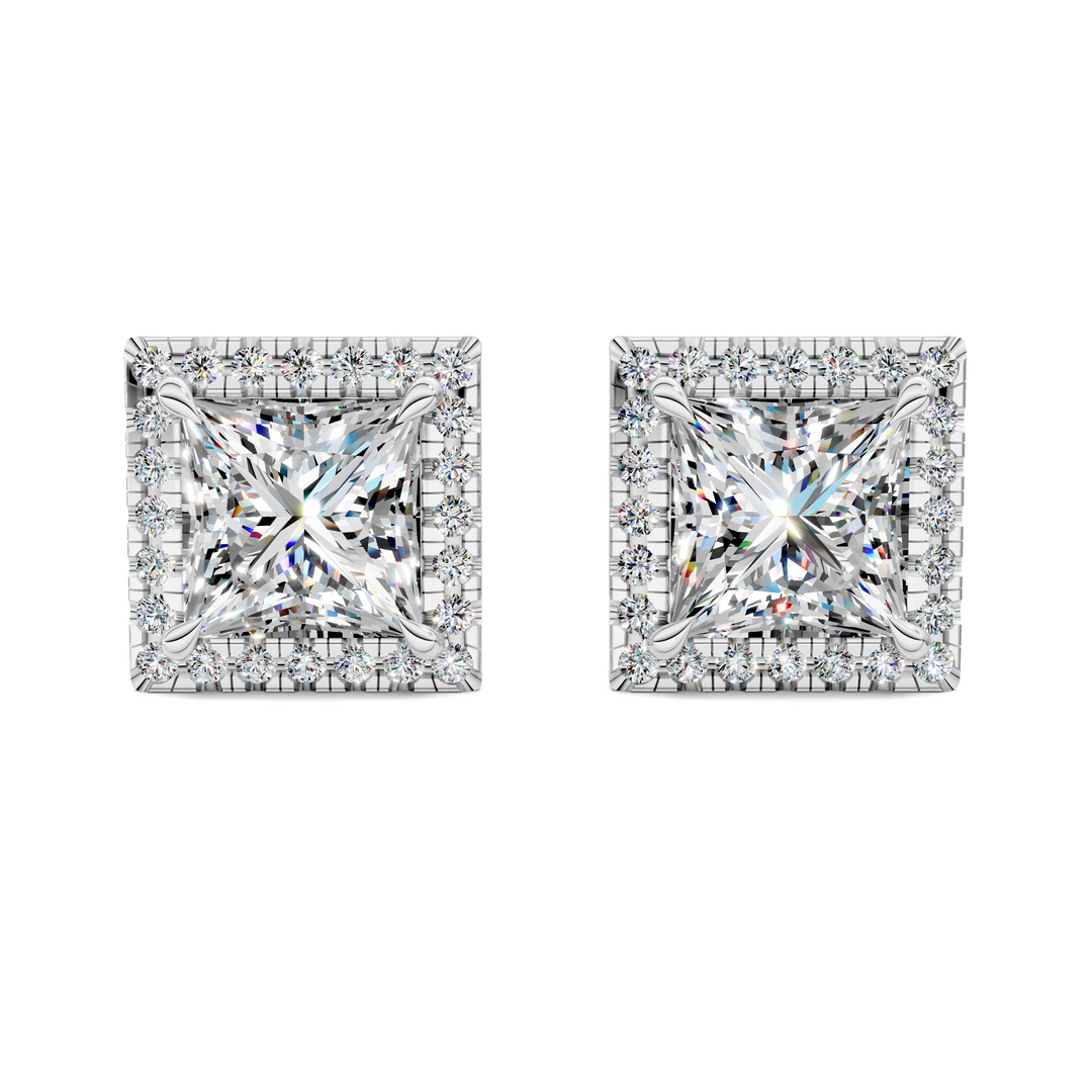 Princess Cut Halo Martini Stud Earrings