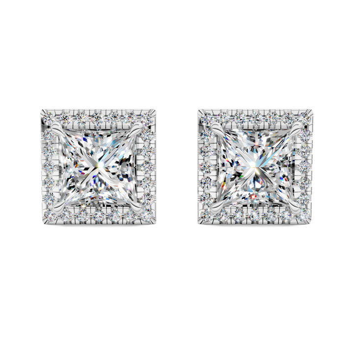 Princess Cut Halo Martini Stud Earrings