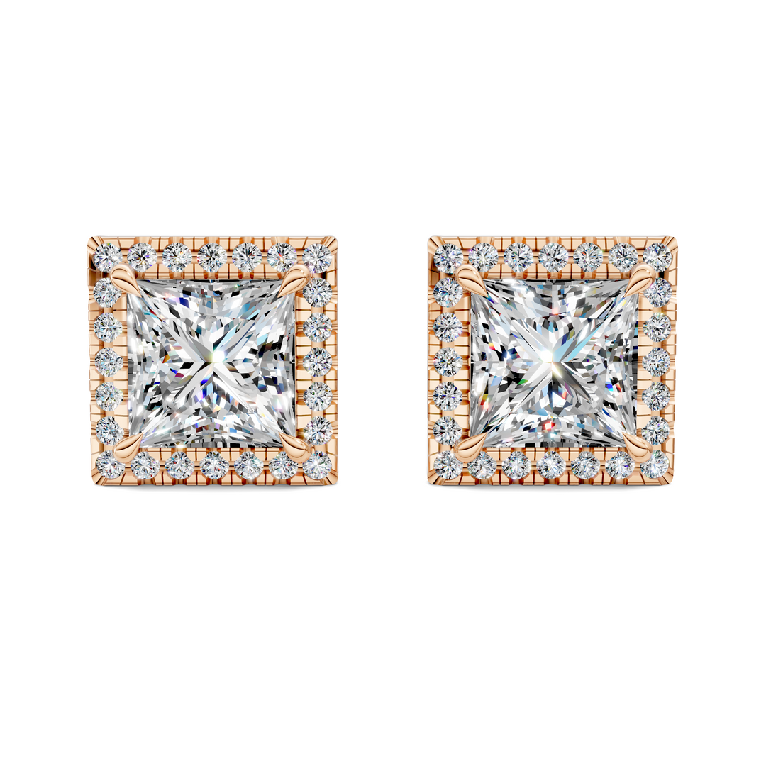 Princess Cut Halo Martini Stud Earrings