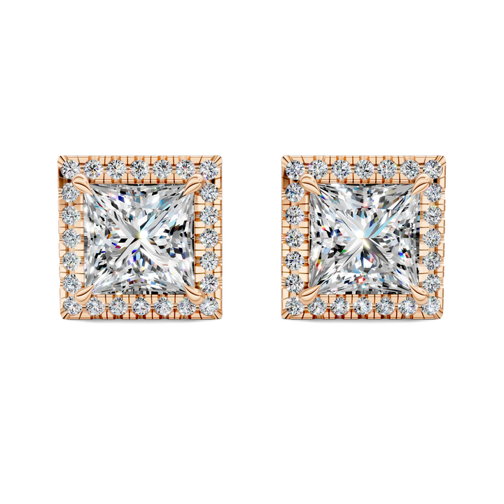 Princess Cut Halo Martini Stud Earrings