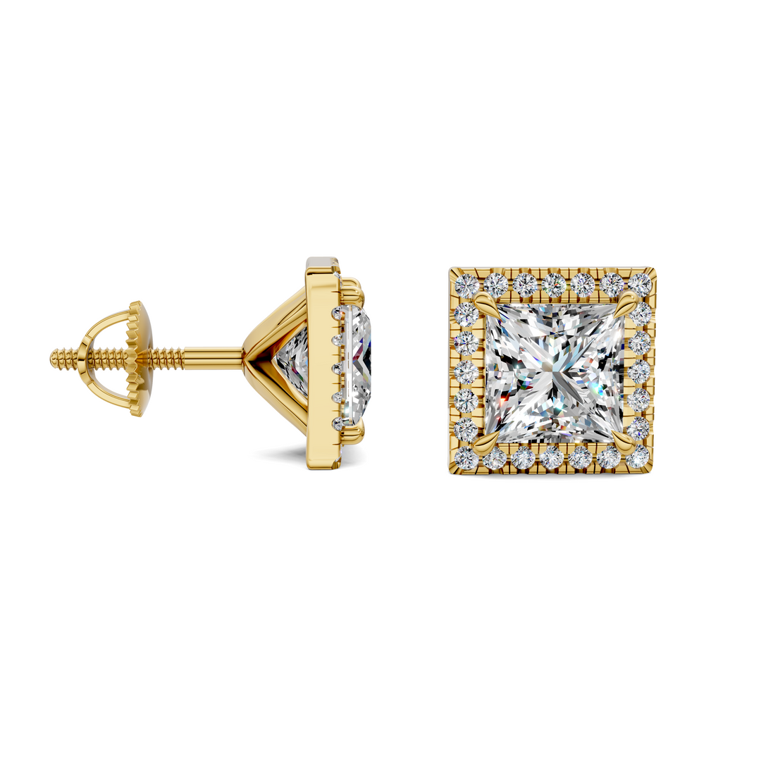 Princess Cut Halo Martini Stud Earrings