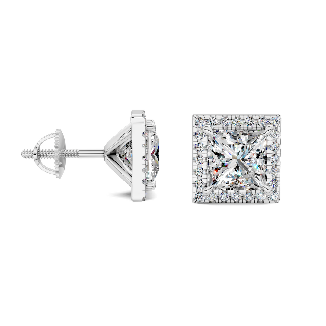Princess Cut Halo Martini Stud Earrings