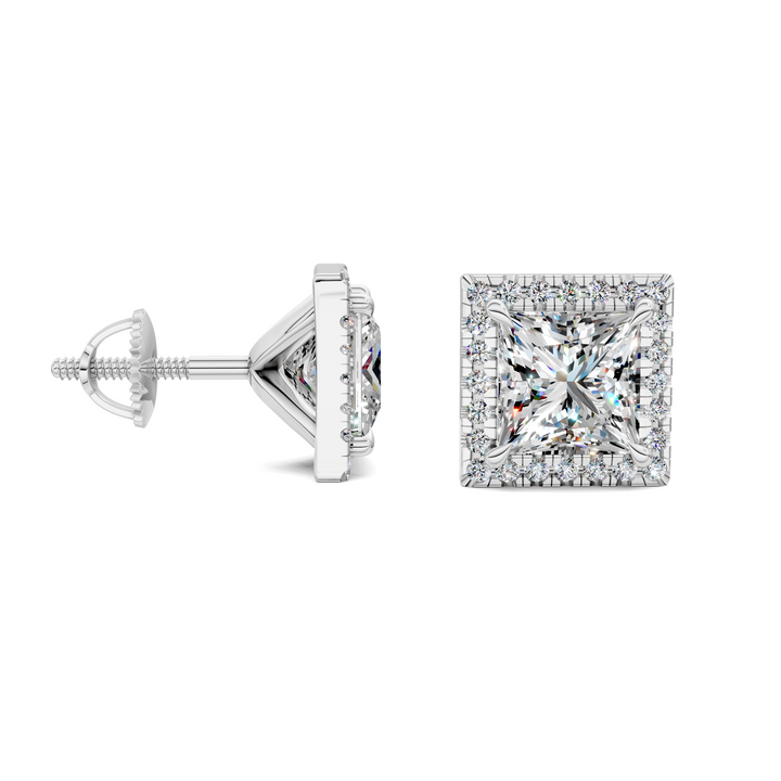 Princess Cut Halo Martini Stud Earrings
