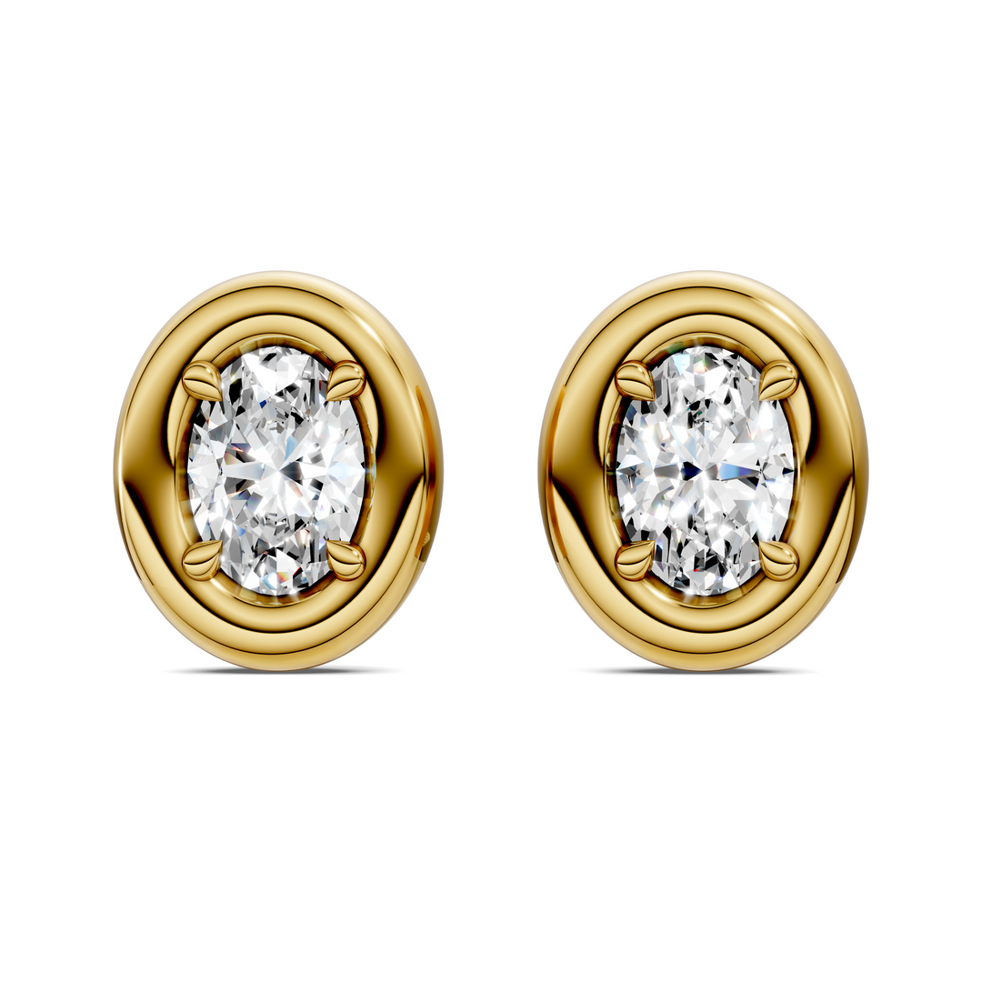Oval Cut Puffy Bezel Stud Earrings