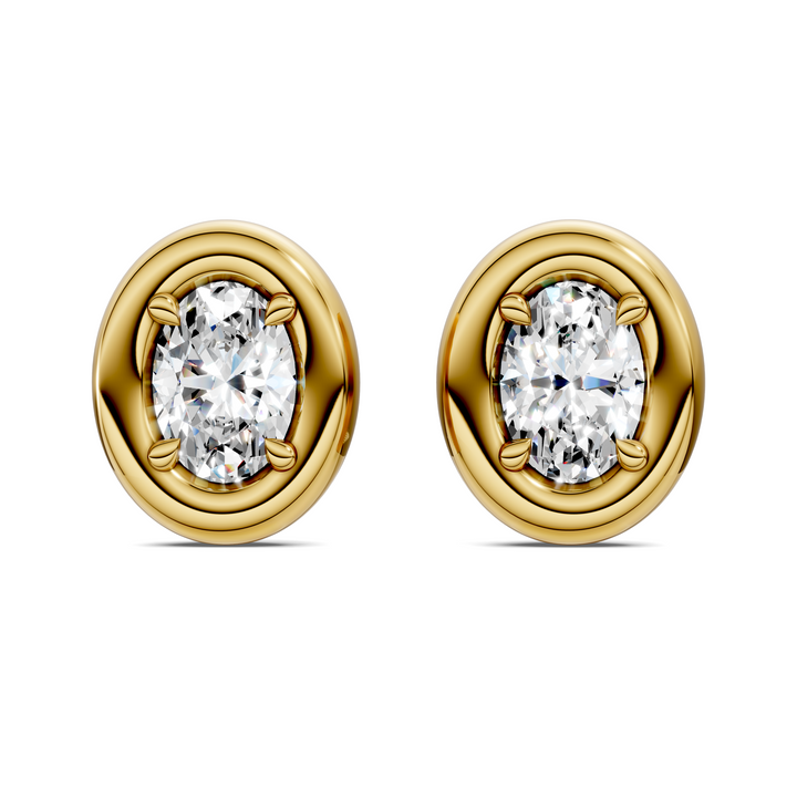 Oval Cut Puffy Bezel Stud Earrings