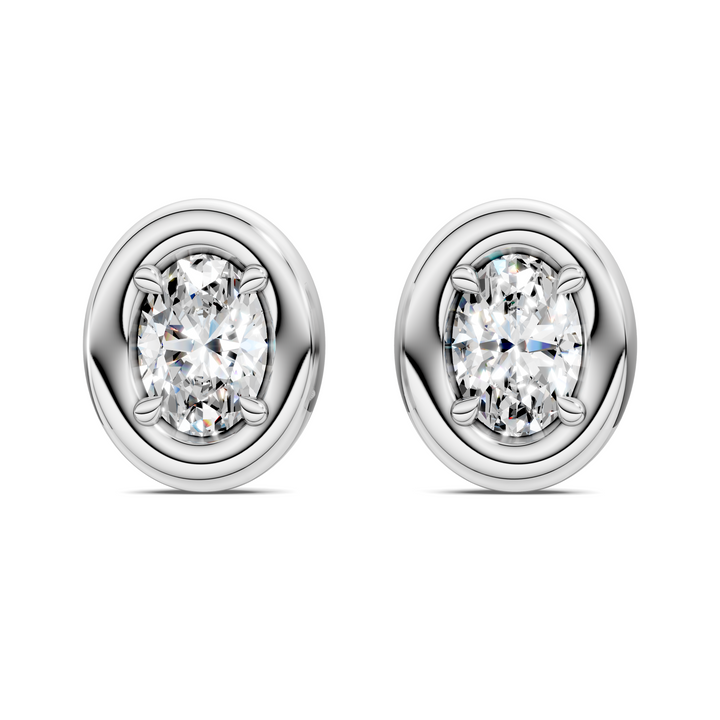 Oval Cut Puffy Bezel Stud Earrings