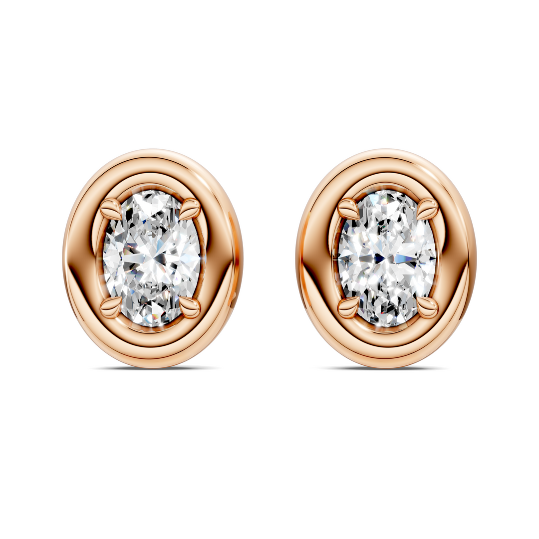 Oval Cut Puffy Bezel Stud Earrings