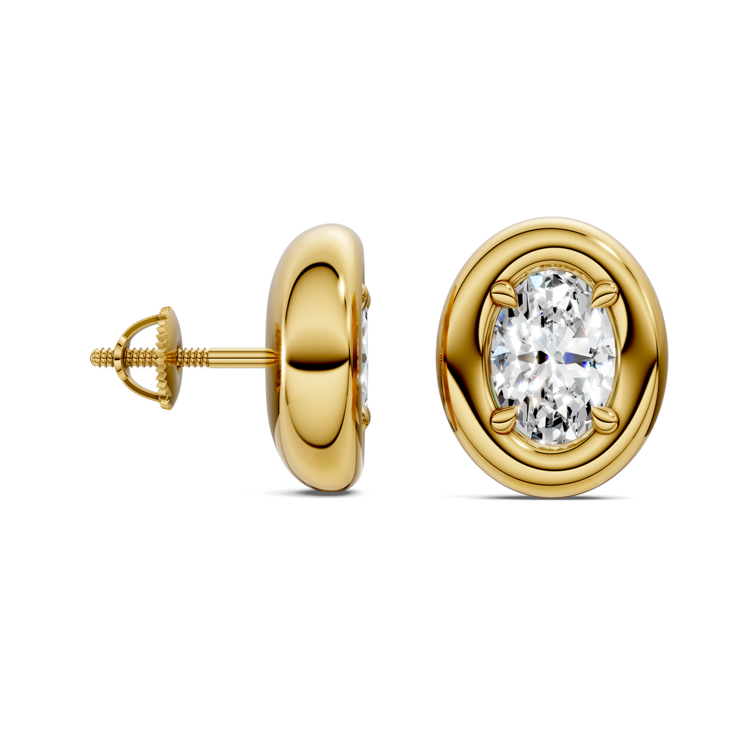 Oval Cut Puffy Bezel Stud Earrings