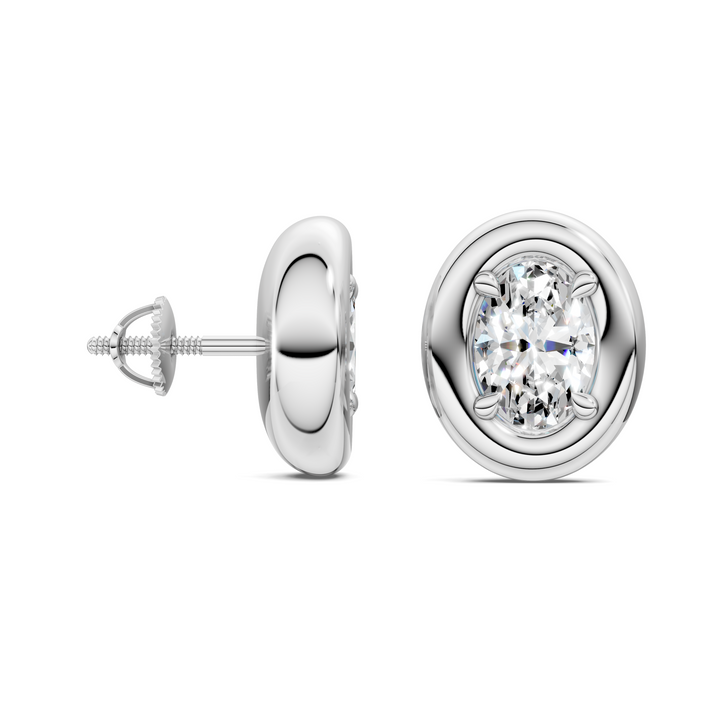 Oval Cut Puffy Bezel Stud Earrings
