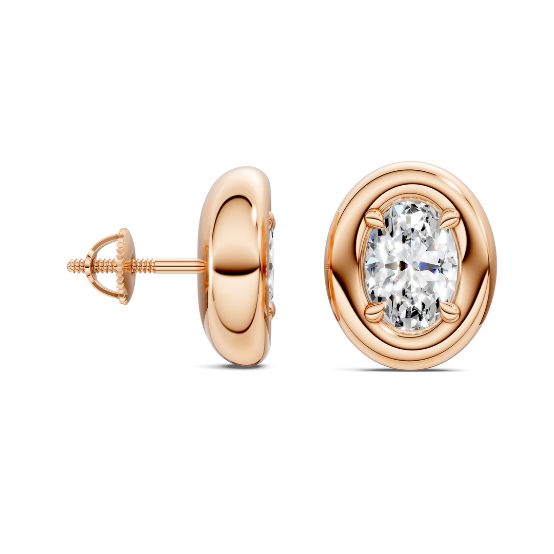 Oval Cut Puffy Bezel Stud Earrings