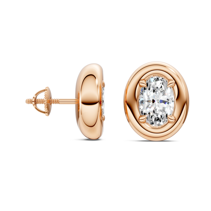 Oval Cut Puffy Bezel Stud Earrings