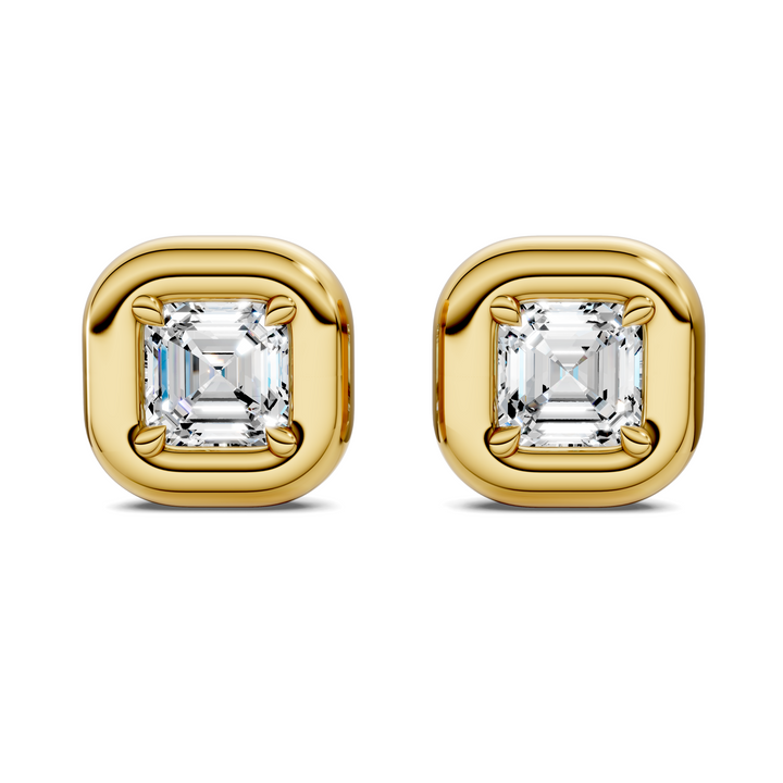 Asscher Cut Puffy Bezel Stud Earrings