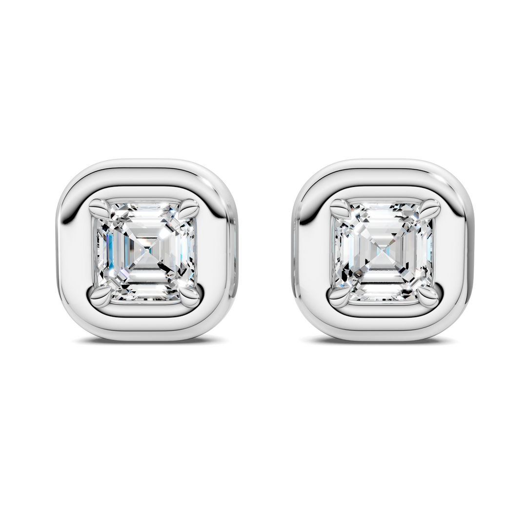 Asscher Cut Puffy Bezel Stud Earrings