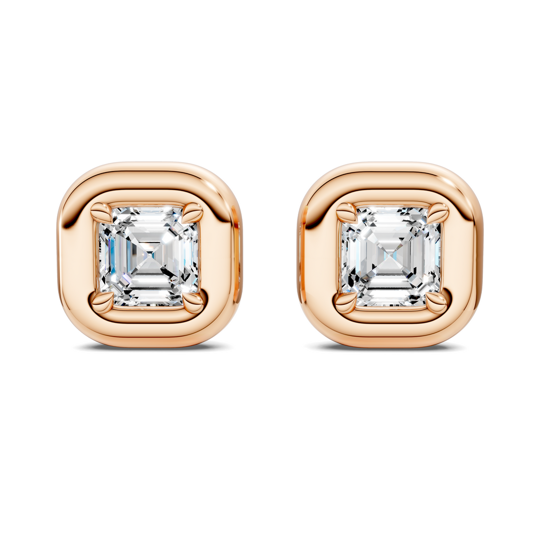 Asscher Cut Puffy Bezel Stud Earrings