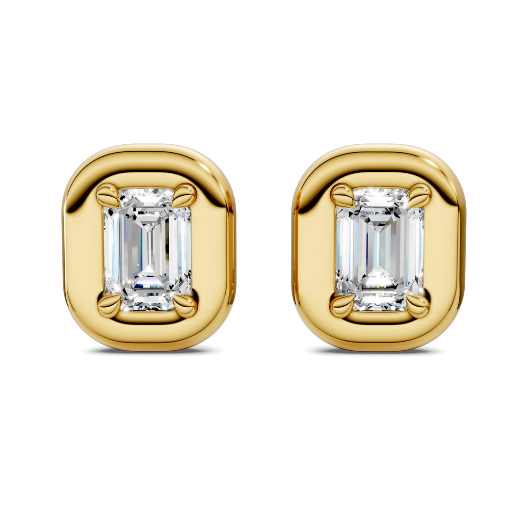 Emerald Cut Puffy Bezel Stud Earrings