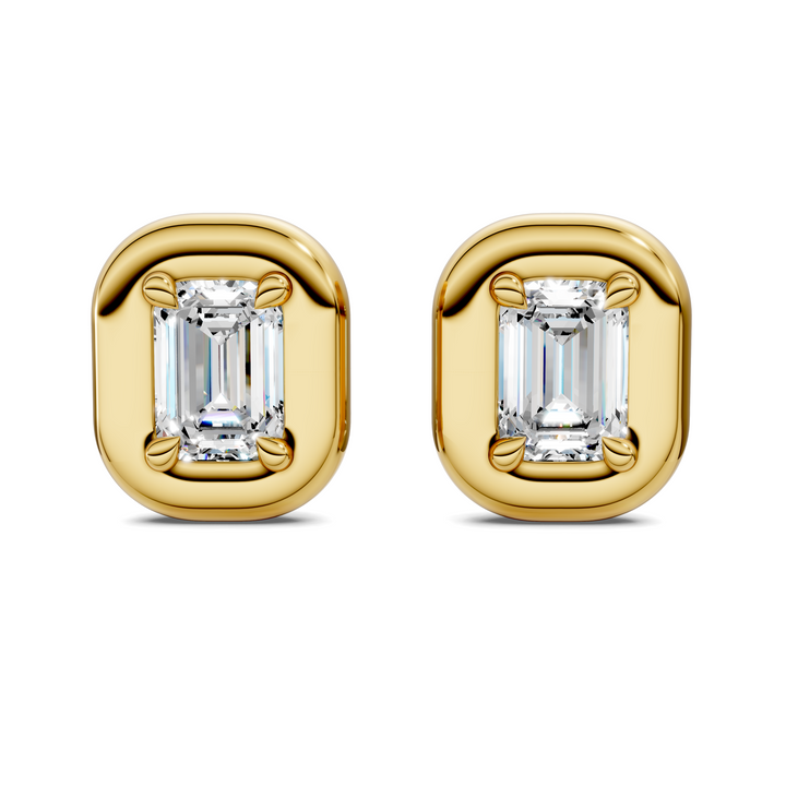 Emerald Cut Puffy Bezel Stud Earrings
