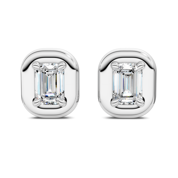 Emerald Cut Puffy Bezel Stud Earrings