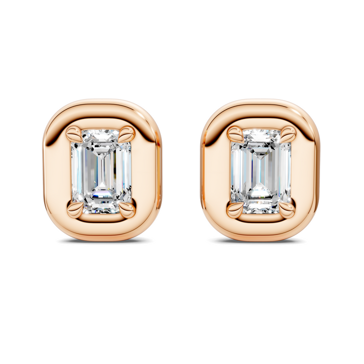 Emerald Cut Puffy Bezel Stud Earrings
