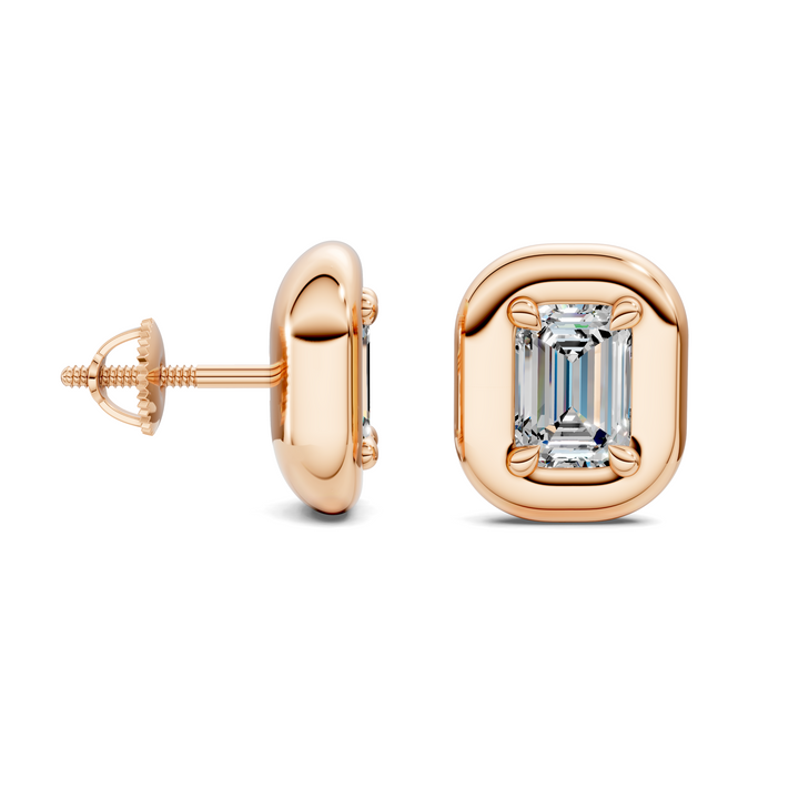 Emerald Cut Puffy Bezel Stud Earrings