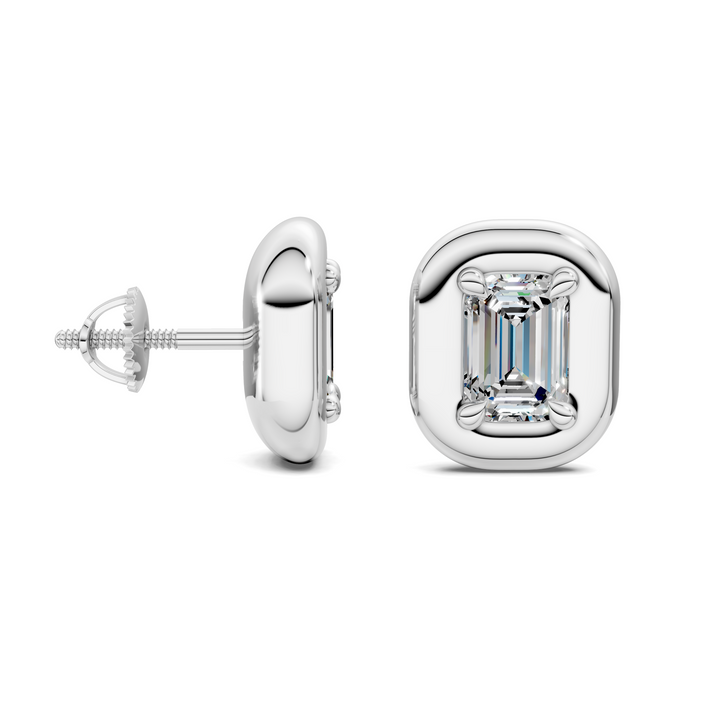 Emerald Cut Puffy Bezel Stud Earrings