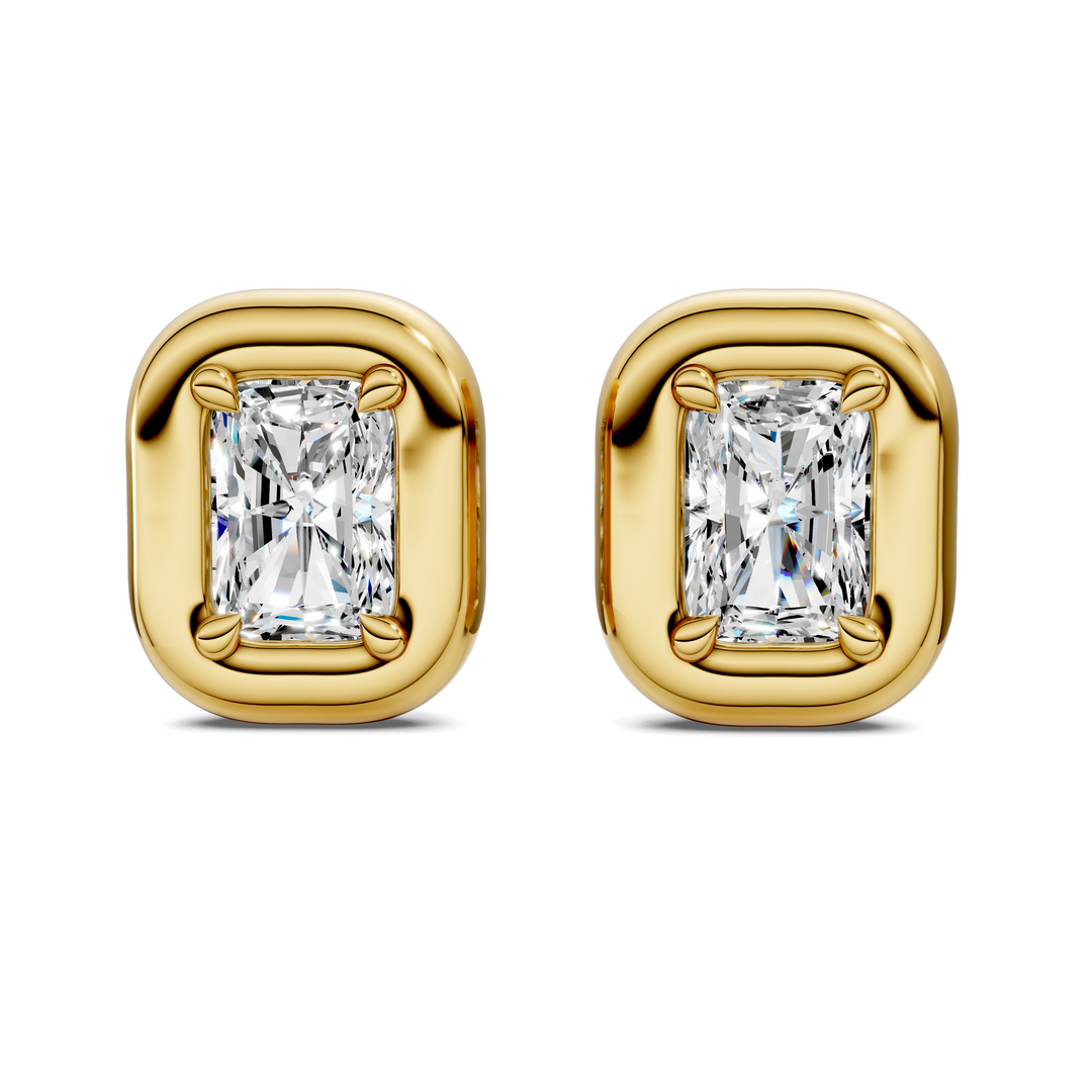 Radiant Cut Puffy Bezel Stud Earrings