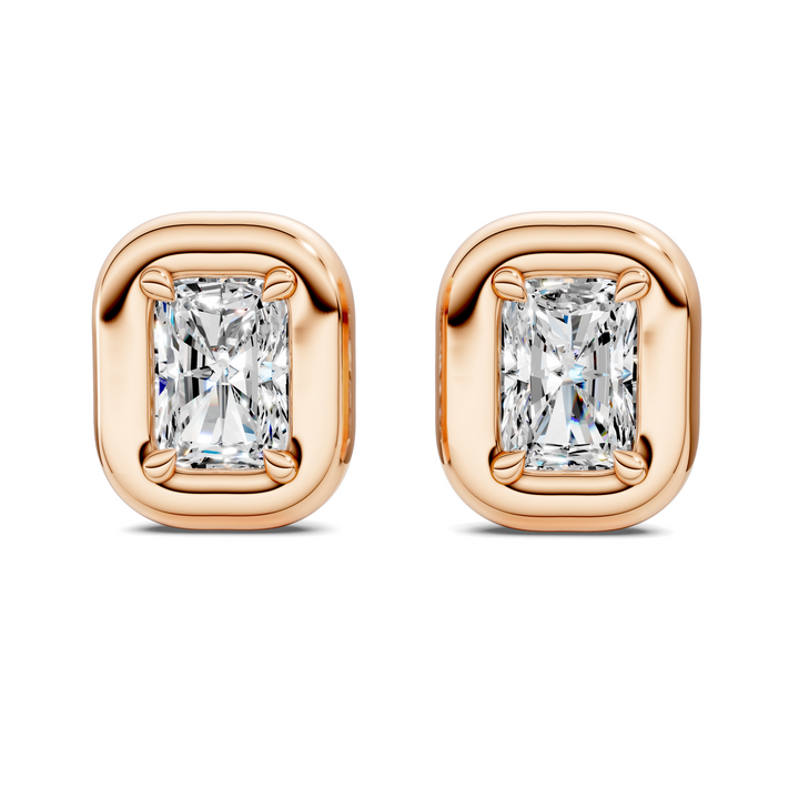 Radiant Cut Puffy Bezel Stud Earrings