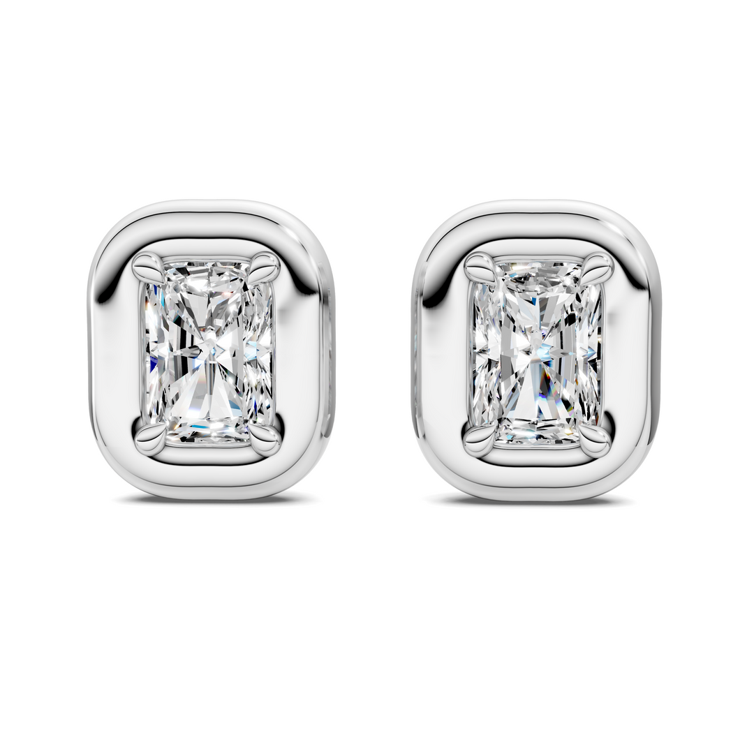 Radiant Cut Puffy Bezel Stud Earrings
