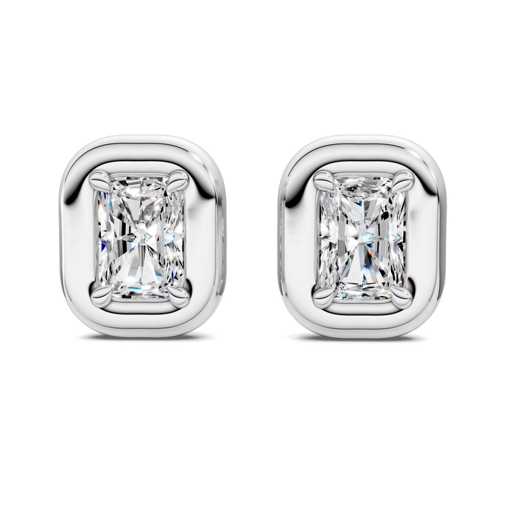 Radiant Cut Puffy Bezel Stud Earrings