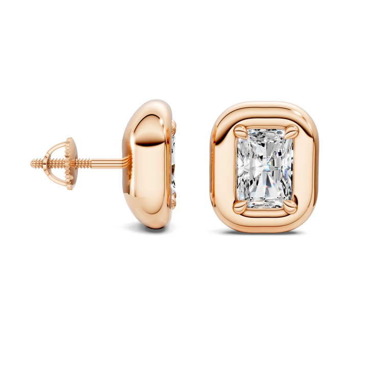 Radiant Cut Puffy Bezel Stud Earrings