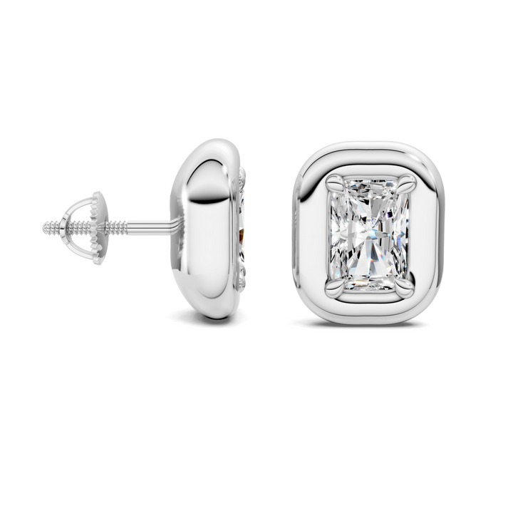 Radiant Cut Puffy Bezel Stud Earrings