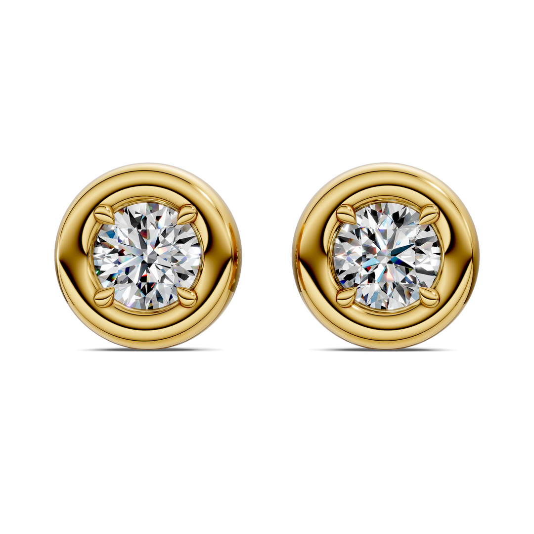 Round Cut Puffy Bezel Stud Earrings