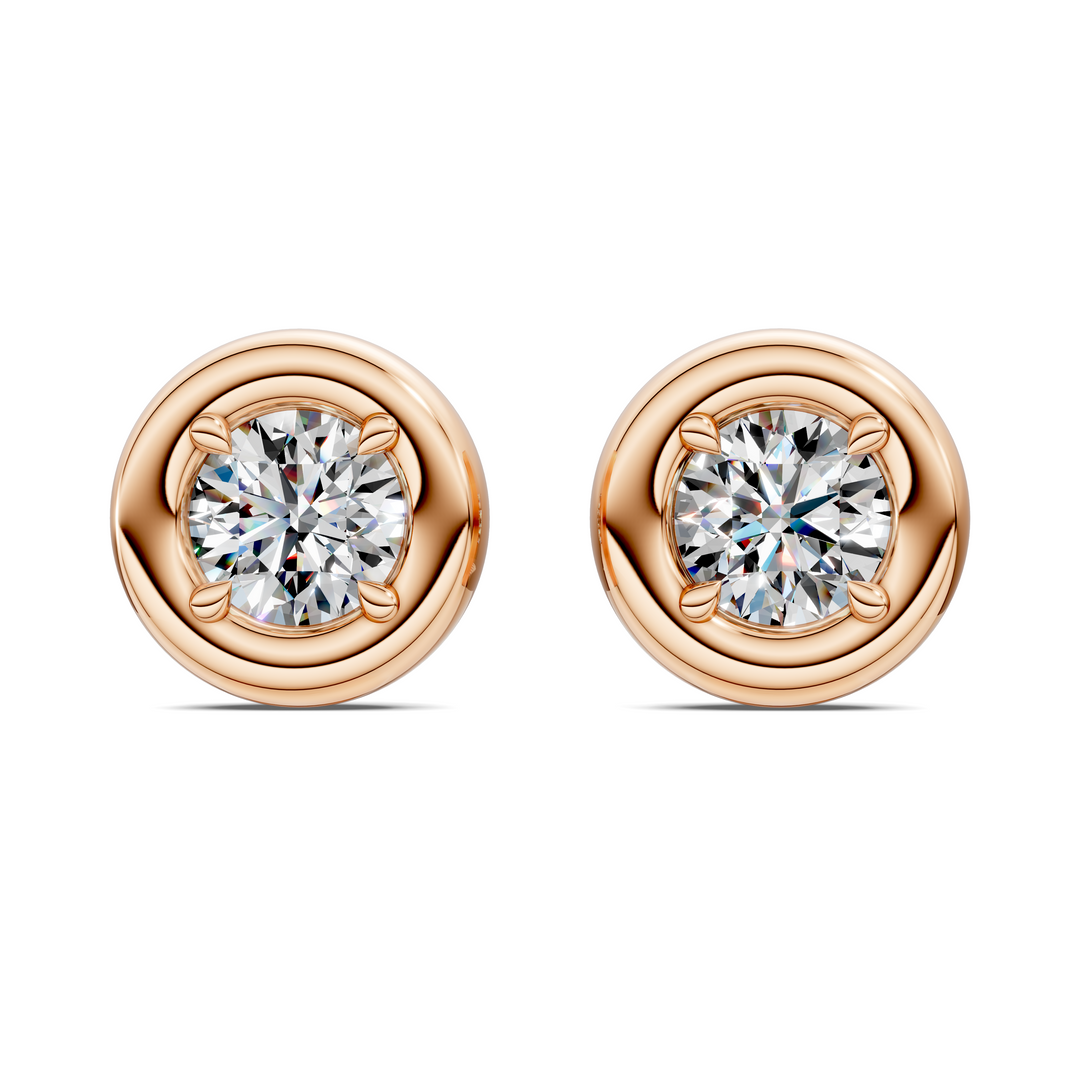 Round Cut Puffy Bezel Stud Earrings