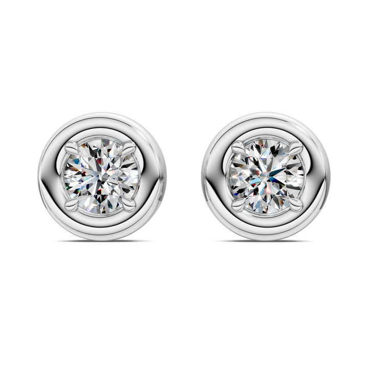 Round Cut Puffy Bezel Stud Earrings