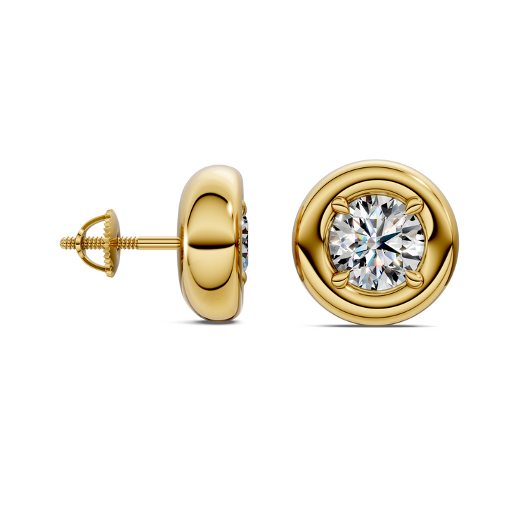 Round Cut Puffy Bezel Stud Earrings