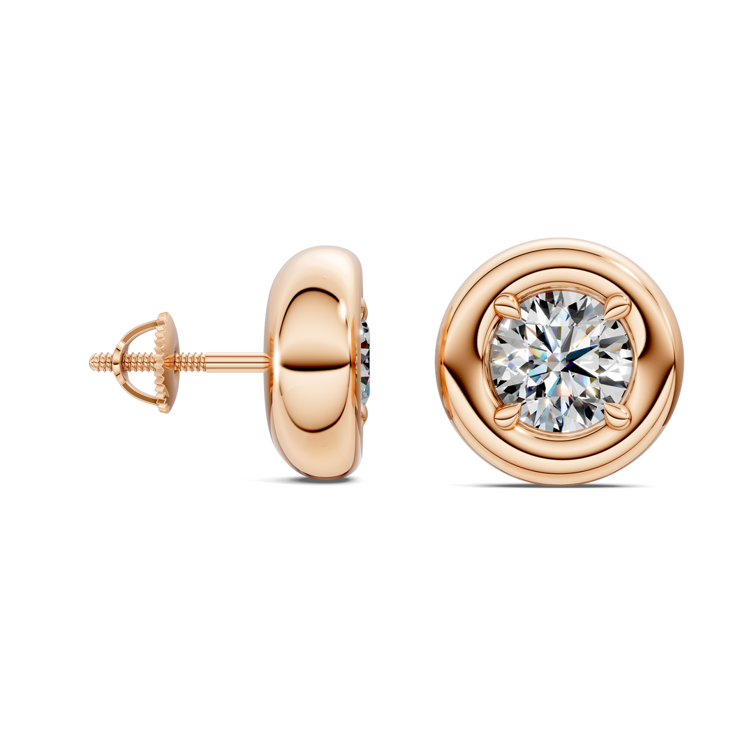 Round Cut Puffy Bezel Stud Earrings