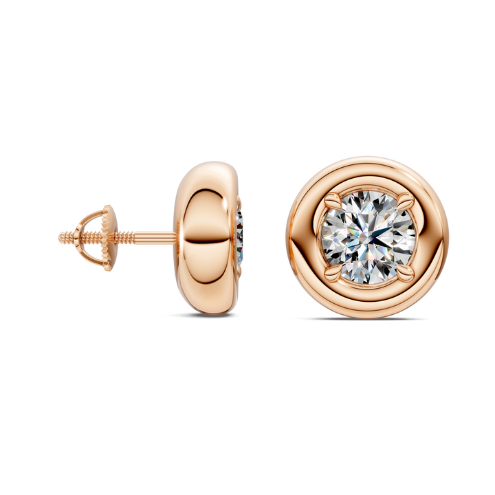 Round Cut Puffy Bezel Stud Earrings