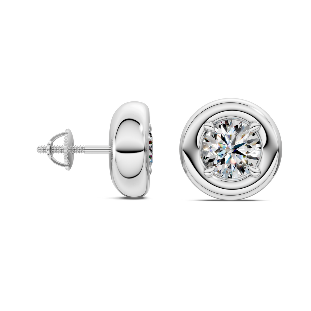 Round Cut Puffy Bezel Stud Earrings