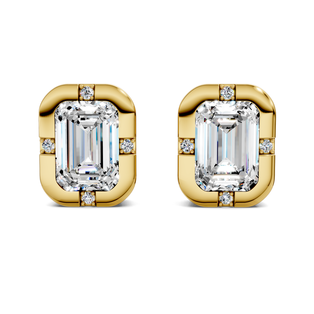 Emerald Cut Bezel Accent Stud Earrings