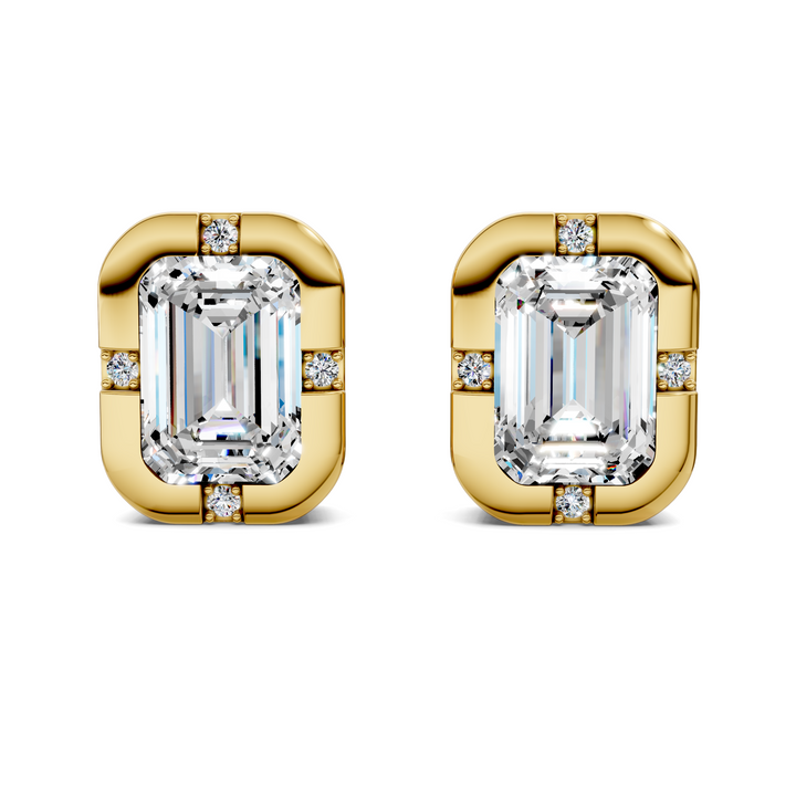 Emerald Cut Bezel Accent Stud Earrings
