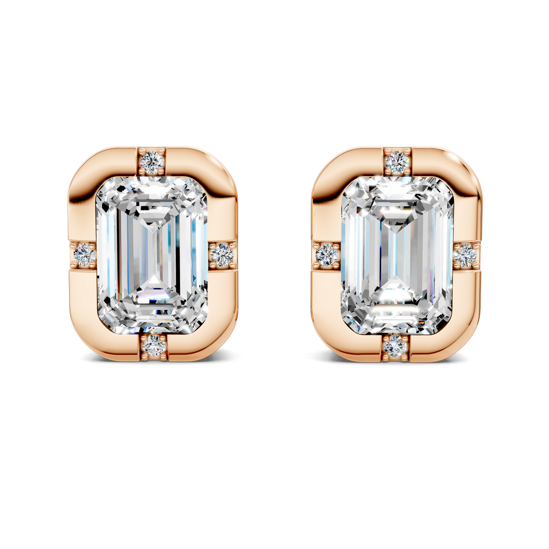 Emerald Cut Bezel Accent Stud Earrings