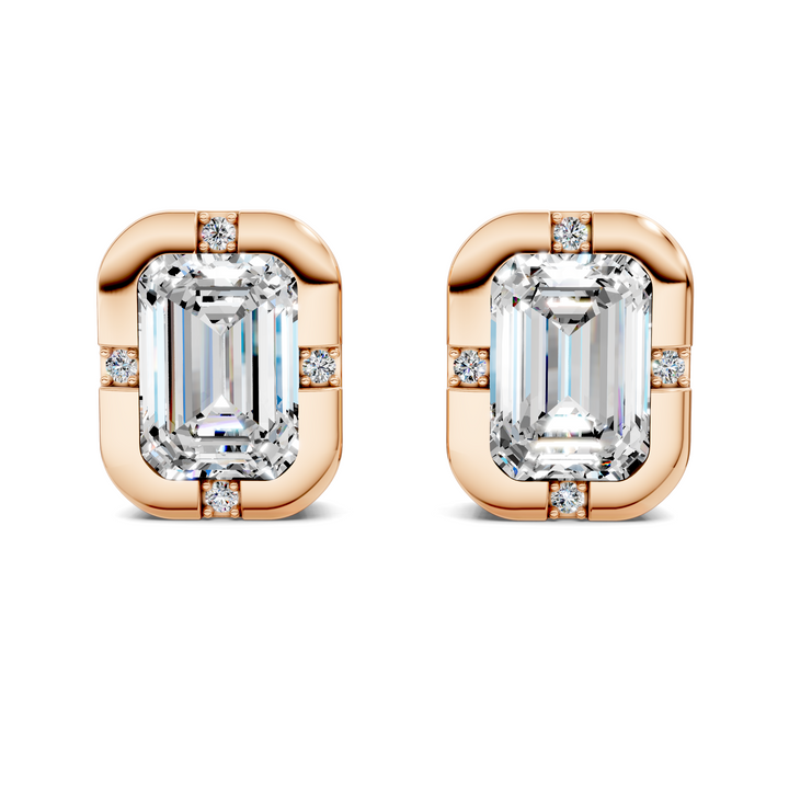 Emerald Cut Bezel Accent Stud Earrings