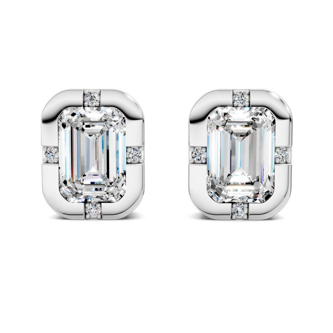 Emerald Cut Bezel Accent Stud Earrings